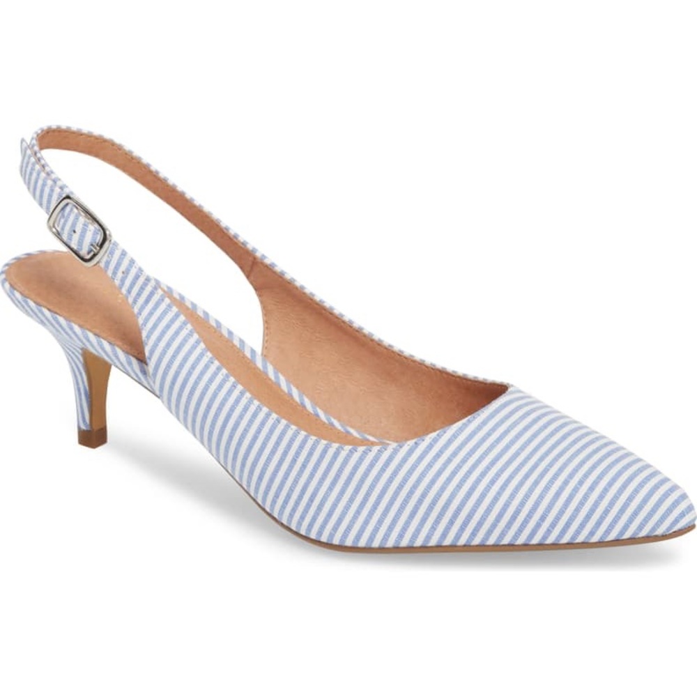 NIB Halogen blue and white striped sling backs